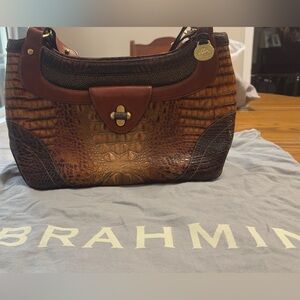 Brahmin Tan and Brown Croc-Embossed Shoulder Bag